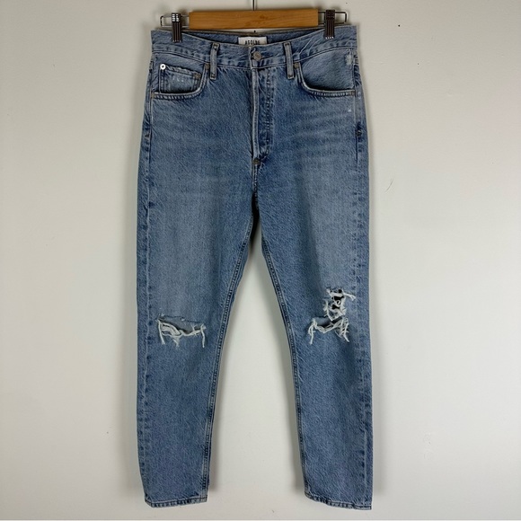 Agolde Denim - Agolde Distressed Jamie High Rise Classic Straight Leg Jeans Button Fly